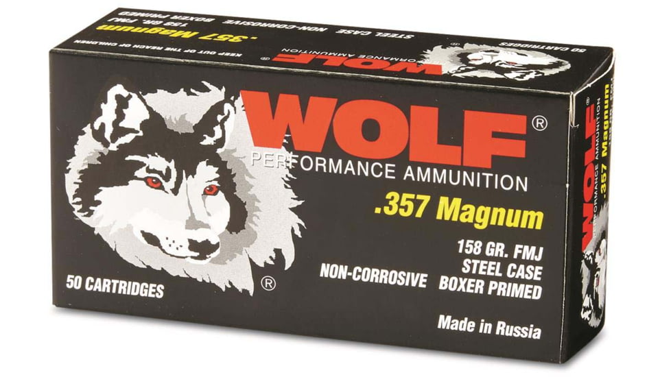 Wolf Ammo .357 Magnum 158 Grain Full Metal Jacket Steel Pistol Ammo , 50 Rounds, 357WFMJ