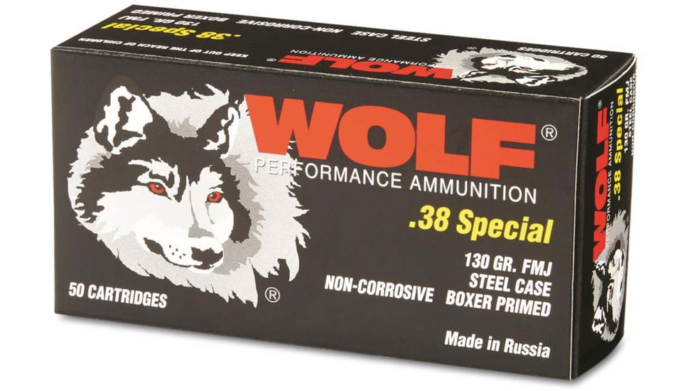 Wolf Ammo .38 Special 130 Grain Full Metal Jacket Steel Pistol Ammo , 50 Rounds, 38WFMJ