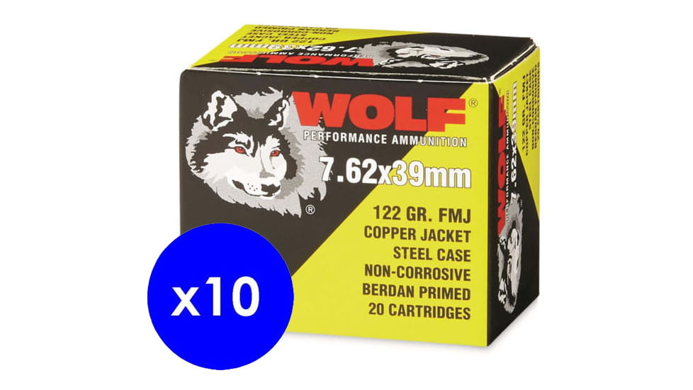 Wolf Ammo 7.62x39mm 122 Grain Full Metal Jacket Steel Rifle Ammo , 200 Rounds