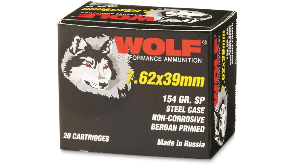 Wolf Ammo 7.62x39mm 154 Grain Soft Point Steel Rifle Ammo , 20 Rounds, 762WSP