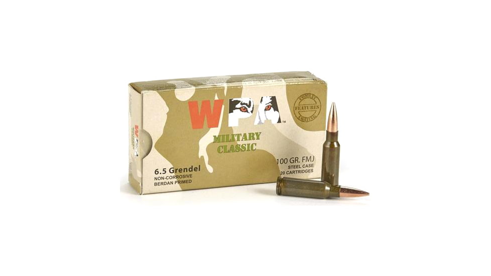Wolf Ammo Military Classic Rifle Ammo 6.5 Grendel 100gr FMJ 2690 fps 20/ct, MC6.5GrenFMJ