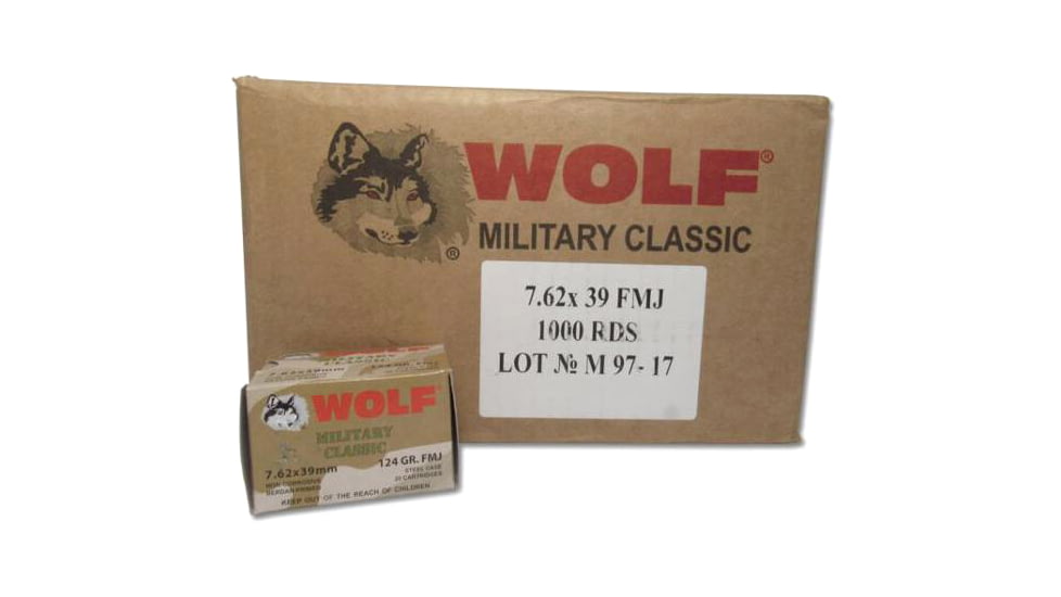 Wolf Ammo Military Classic Rifle Ammo 7.62x39 124 gr FMJ 2330 fps 20/ct, MC762BFMJ CASE