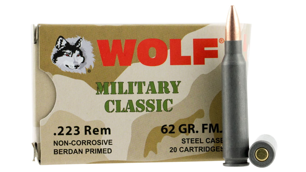 Wolf MC22362FMJ Military Classic 223 Rem 62 Gr Full Metal Jacket FMJ 20 Bx/ 2