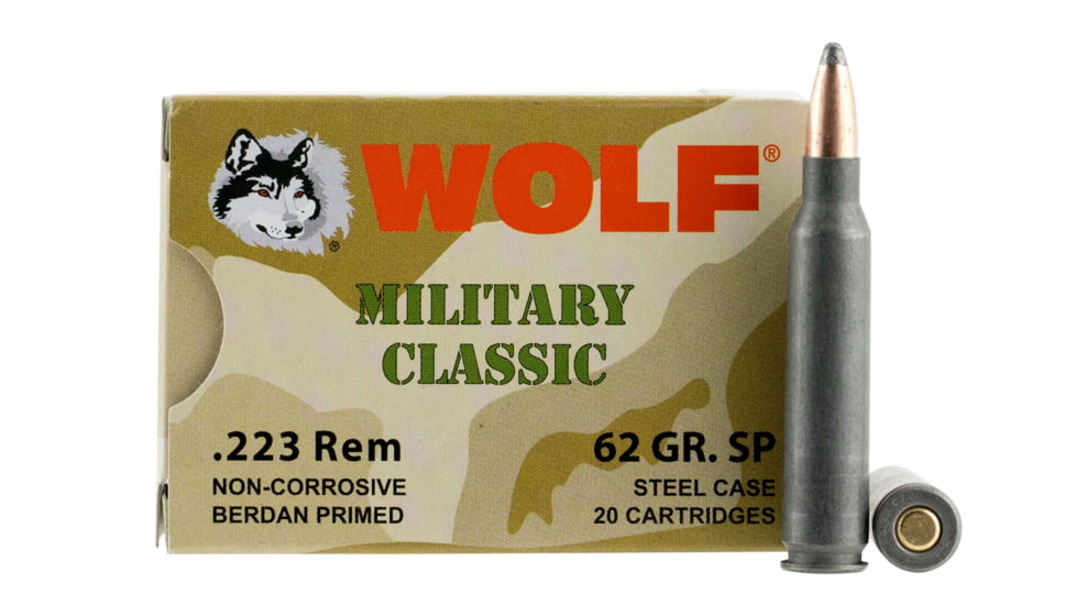 Wolf MC22362SP Military Classic 223 Rem 62 Gr Soft Point SP 20 Bx/ 25 Cs 500r