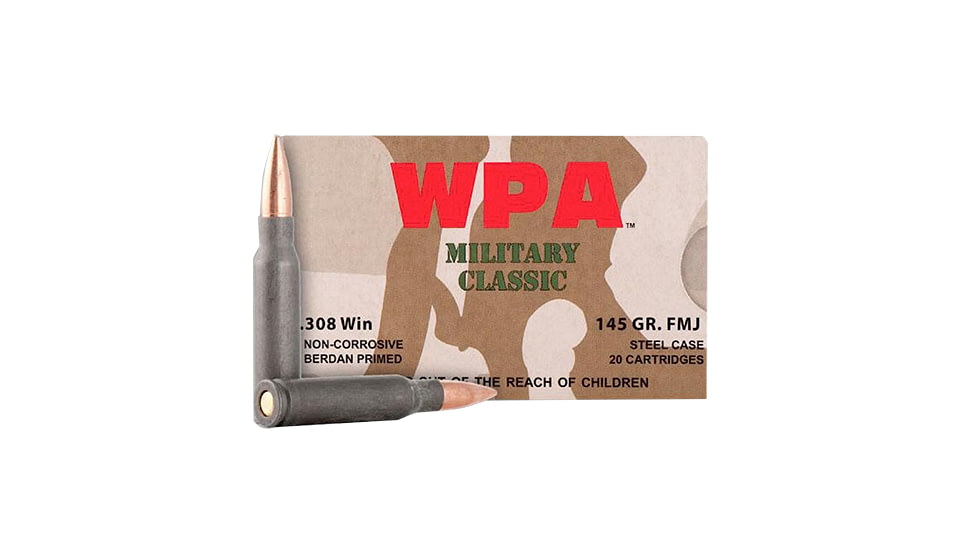 Wolf MC308FMJ145 Military Classic 308 Win 145 Gr Full Metal Jacket FMJ 20 Bx/