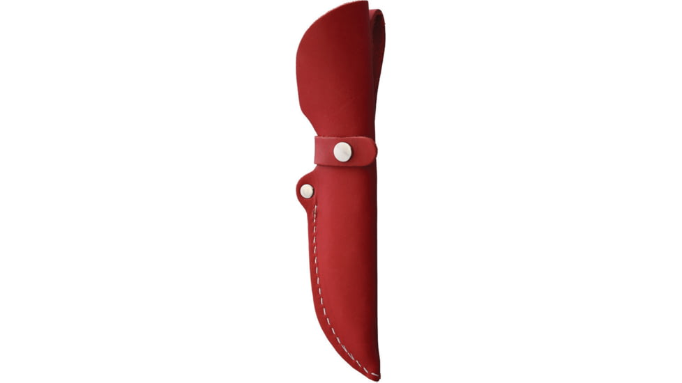 Wood Jewel Child's First Knife, 7.25in Overall, 3in Carbon Steel Blunt Tip Blade, Red Plywood Handle, Leather Sheath, 23PP_ENSI RED