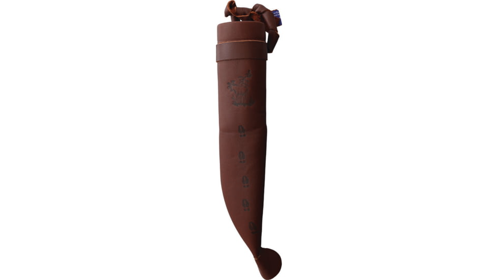 Wood Jewel Little Leuku Fixed Blade Knife, 8.5in Overall, 3.5in Carbon Steel Blade, Curly Birch Handle, Leather Sheath, 23N