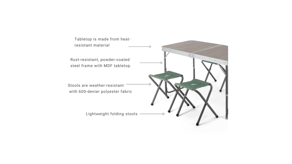 Woods Folding Portable Camping Table Set w/ 4 Camping Chairs, CTI0765544