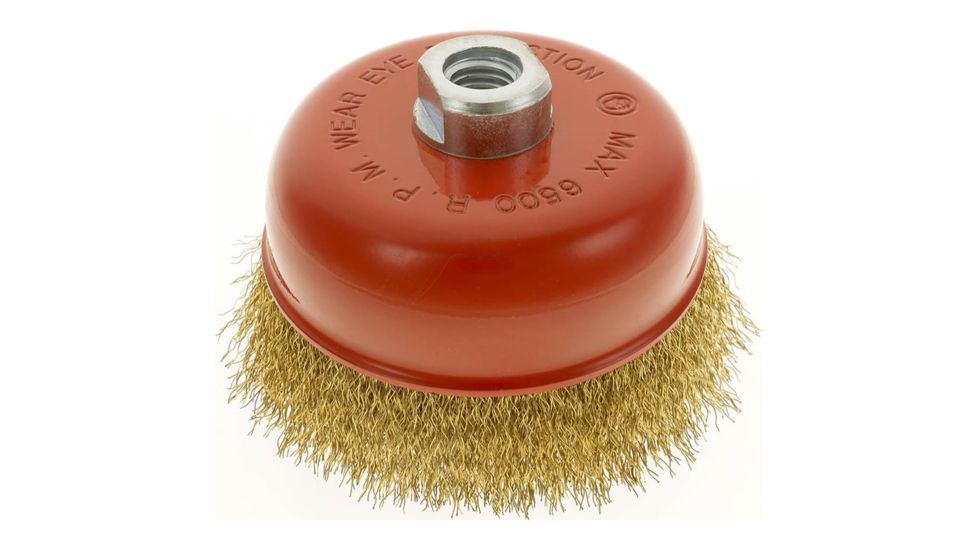Woodstock 5in x 5/8in-11 Brass Coated Steel Wire Cup Brush, D2278