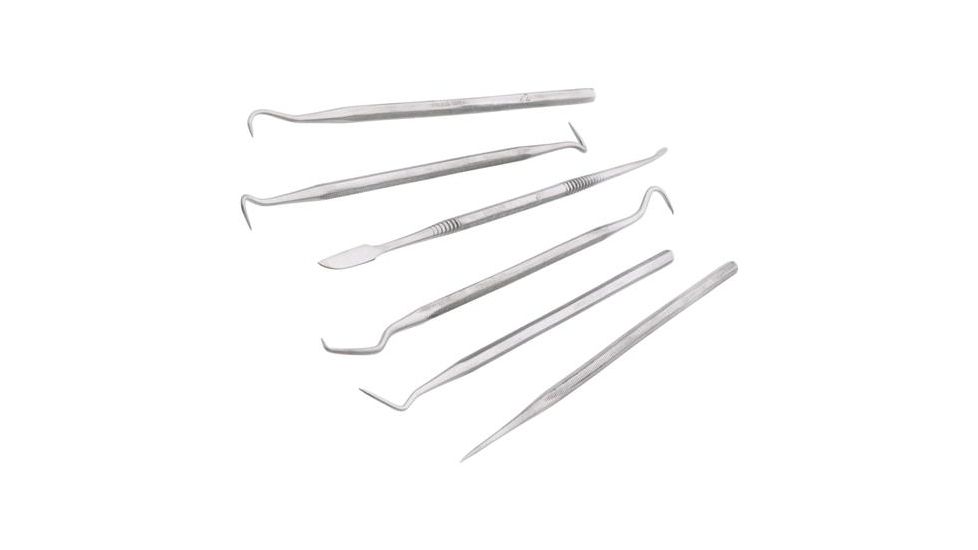 Steelex Stainless Steel Dental Pick Set, 9 Different Pick Styles, Slim Hexagonal Bodies, 6 pc., 5.75 in. Average Tool Length D3390