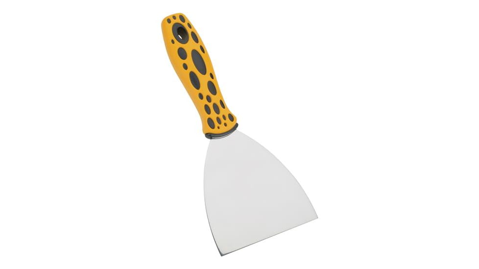 Steelex Stainless Steel Scraper w/ Ergonomic Handle, Yellow/Black, Textured Grips, 4 in. x 4 in. Blade D3713