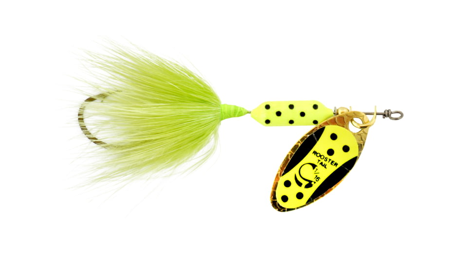Wordens Rooster Tail 1/8 oz Chartreuse Dalmation Tux Original Rooster Tail Spinner, #10 Treble Hook, 208-CHDA-TUX