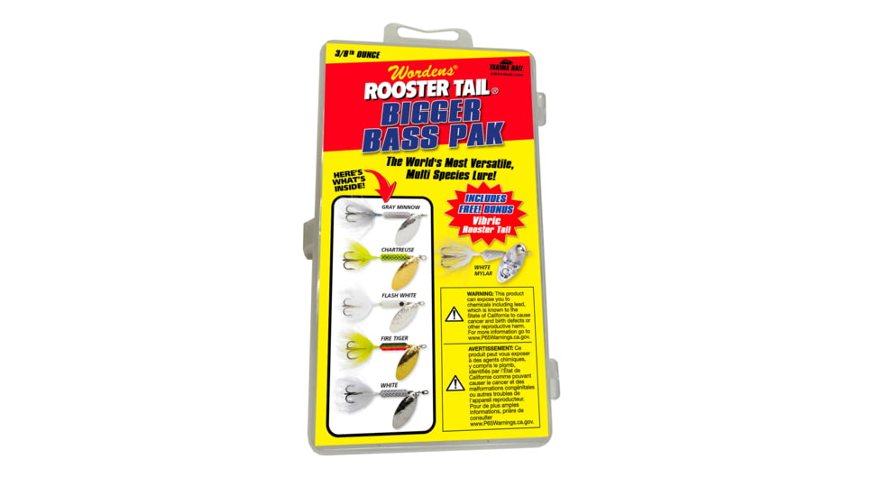 Wordens Rooster Tail Bigger Bass Kit,GRM, CHR, FWH, FRT WH w/Free VRT WHMY, #4 Treble, RTBX.214.S782