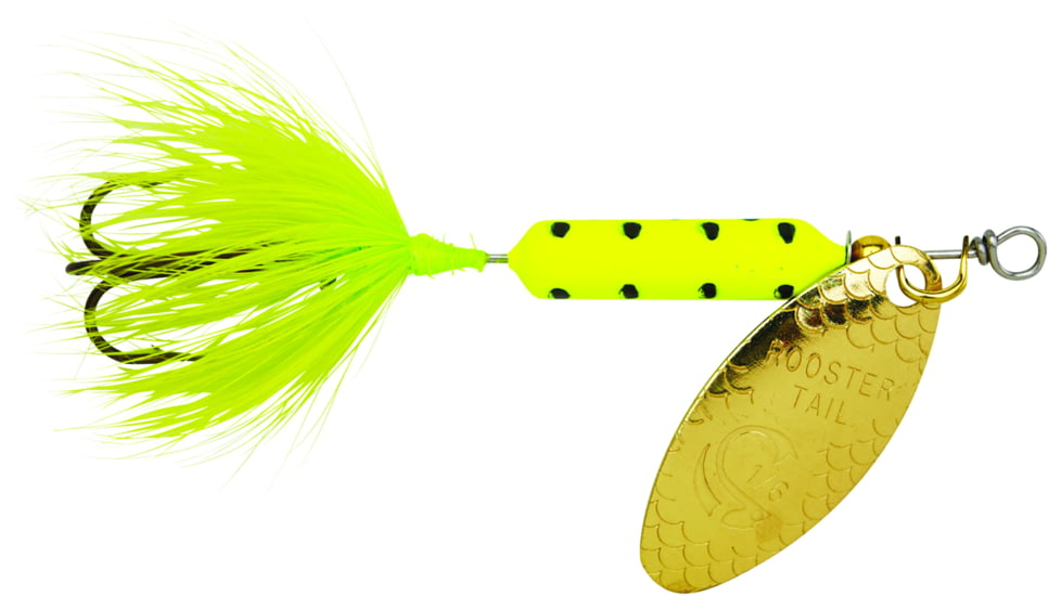 Wordens Rooster Tail In-Line Spinner, 2 1/4in, 1/8 oz Treble Hook, Chartreuse Dalmation, 208-CHDA