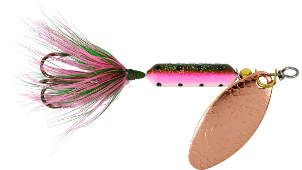 Wordens Rooster Tail In-Line Spinner, 2 1/4in, 1/8 oz Treble Hook, Copper Glitter Rainbow, 208-CGRBO