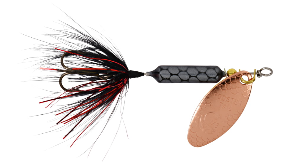 Wordens Rooster Tail In-Line Spinner, 2 1/4in, 1/8 oz Treble Hook, Copper Tinsel Black, 208-CTBL