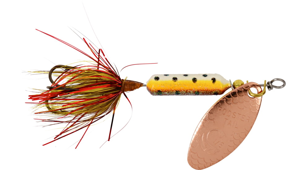 Wordens Rooster Tail In-Line Spinner, 2 1/4in, 1/8 oz Treble Hook, Copper Tinsel Brown Trout, 208-CTBRTR