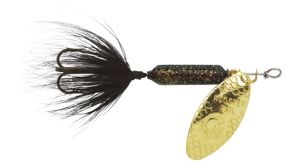 Wordens Rooster Tail In-Line Spinner, 2 1/4in, 1/8 oz Treble Hook, Glitter Black, 208-GBL