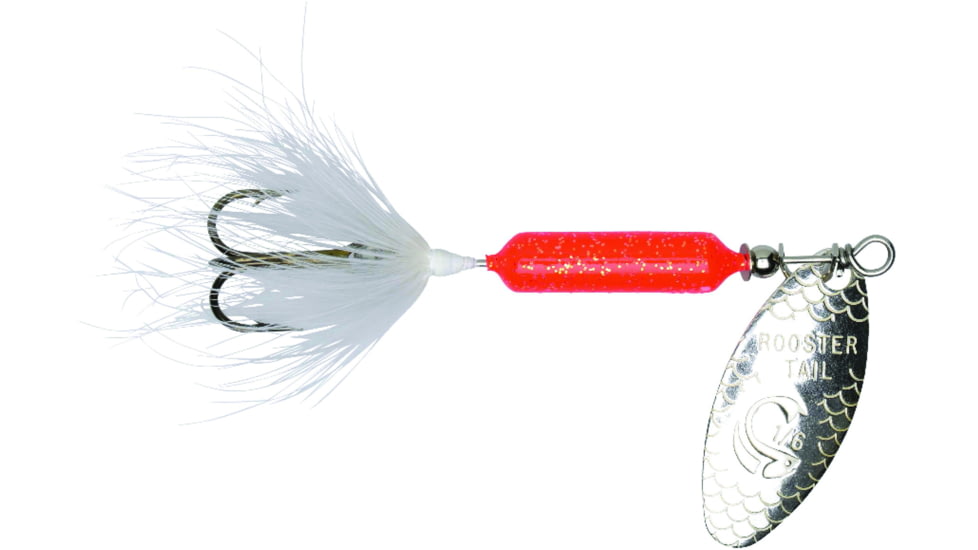 Wordens Rooster Tail In-Line Spinner, 2 1/4in, 1/8 oz Treble Hook, Glitter Rocket Red, 208-GRR
