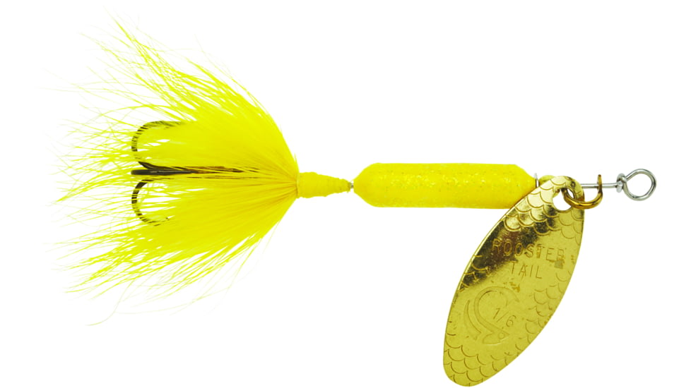 Wordens Rooster Tail In-Line Spinner, 2 1/4in, 1/8 oz Treble Hook, Glitter Yellow, 208-GYL