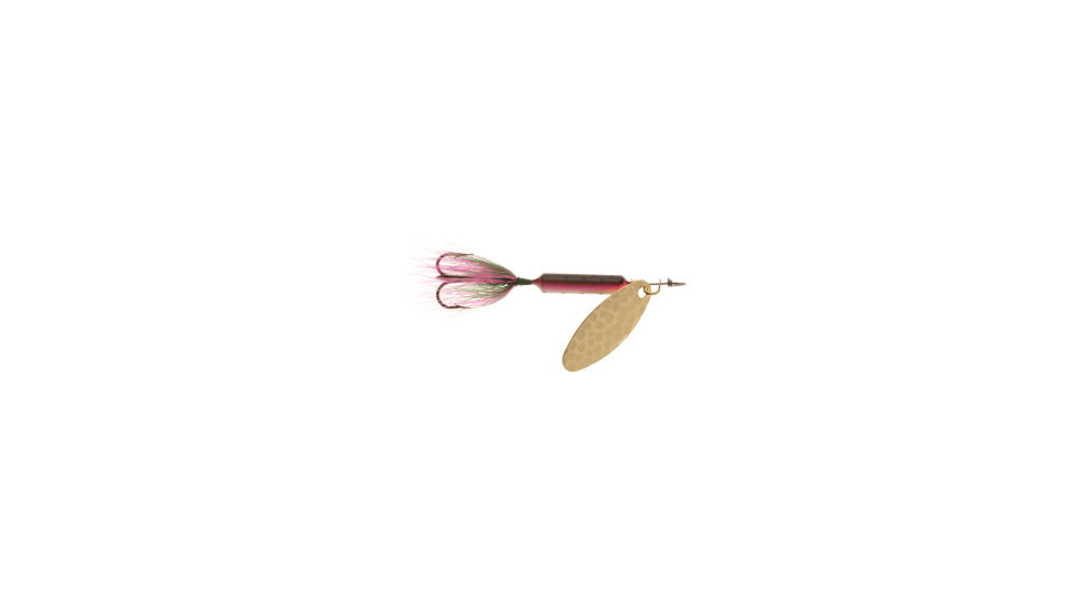 Wordens Rooster Tail In-Line Spinner, 2 1/4in, 1/8 oz Treble Hook, Hammered Brass Rainbow, 208-HBRBO