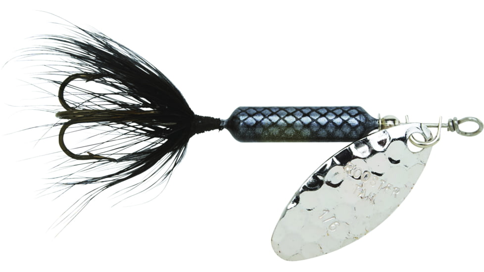 Wordens Rooster Tail In-Line Spinner, 2 1/4in, 1/8 oz Treble Hook, Hammered Silver Black, 208-HSBL