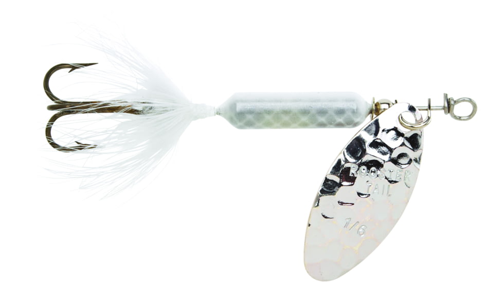 Wordens Rooster Tail In-Line Spinner, 2 1/4in, 1/8 oz Treble Hook, Hammered Silver White, 208-HSWH