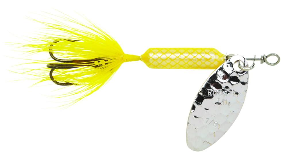 Wordens Rooster Tail In-Line Spinner, 2 1/4in, 1/8 oz Treble Hook, Hammered Silver Yellow, 208-HSYL