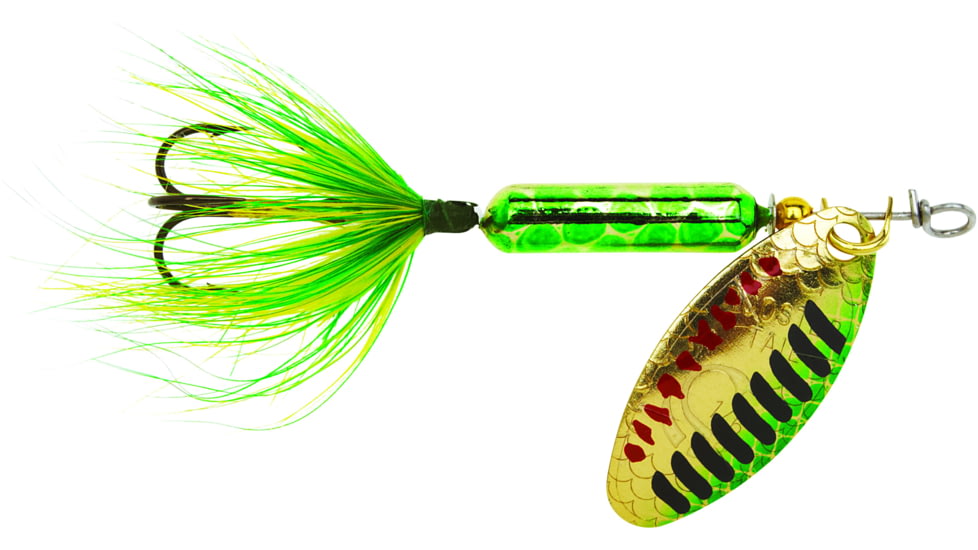 Wordens Rooster Tail In-Line Spinner, 2 1/4in, 1/8 oz Treble Hook, Metallic Gold Green Pirate, 208-MGGP