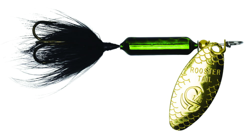 Wordens Rooster Tail In-Line Spinner, 2 1/4in, 1/8 oz Treble Hook, Metallic Green Black, 208-MGRB
