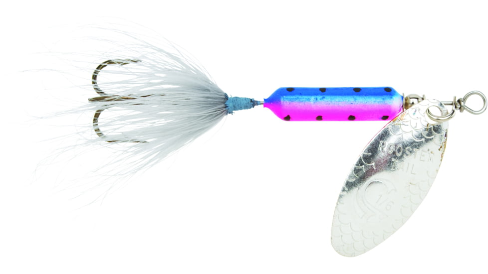 Wordens Rooster Tail In-Line Spinner, 2 1/4in, 1/8 oz Treble Hook, Rainbow Fry Silver Greyhackle, 208-RBF