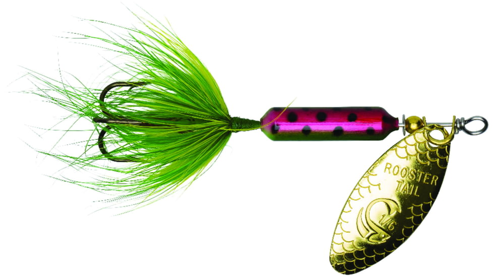 Wordens Rooster Tail In-Line Spinner, 2 1/4in, 1/8 oz Treble Hook, Rainbow Green, 208-RBOG