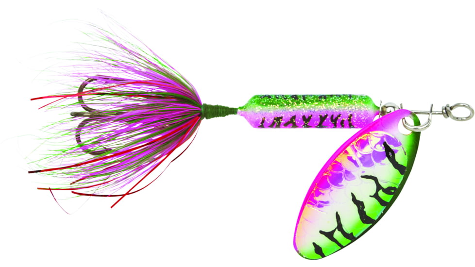 Wordens Rooster Tail In-Line Spinner, 2 1/4in, 1/8 oz Treble Hook, Tinsel Rainbow Tiger, 208-TRBOT