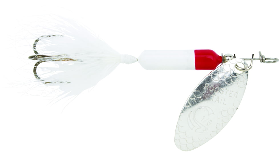 Wordens Rooster Tail In-Line Spinner, 2 1/4in, 1/8 oz Treble Hook, White Red, 208-WHR