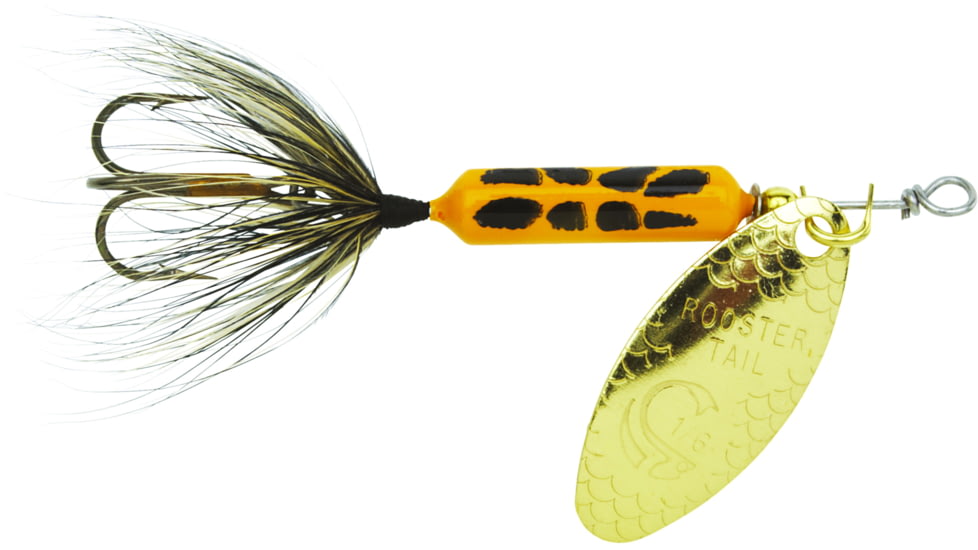 Wordens Rooster Tail In-Line Spinner, 2 1/4in, 1/8 oz Treble Hook, Yellow Coachdog, 208-YLCD