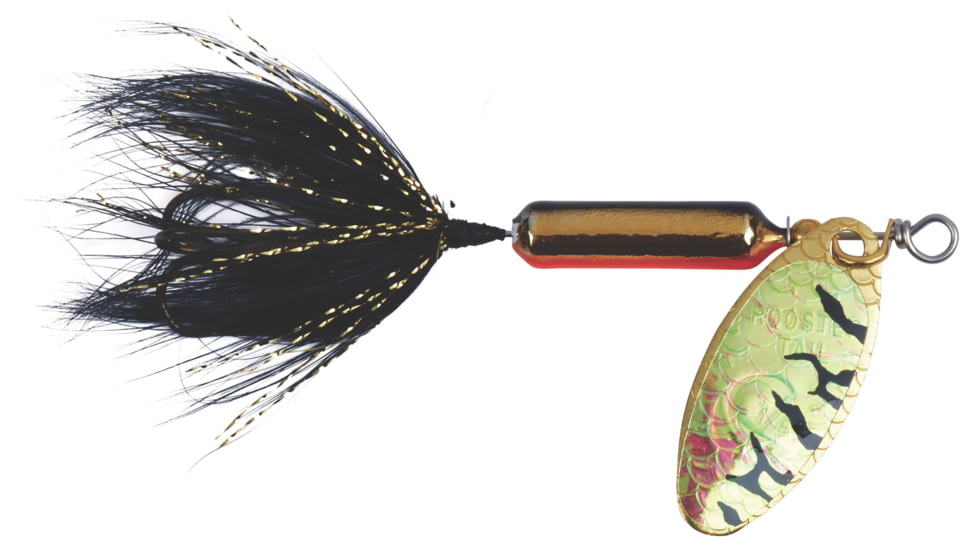 Wordens Rooster Tail In-Line Spinner, 2 1/4in, 1/8oz Treble Hook, Gold Flame Tiger, 208-GLDFLT