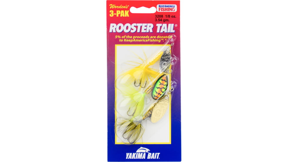 Wordens Rooster Tail In-Line Spinner 3 Pack, Sz 1/8OZ HSWHCD, HSYLCD, HSCLCD, 3208-S117