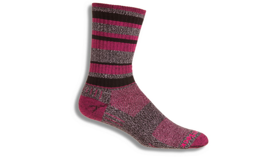 Wrightsock Adventure Crew Hiking Socks, Black/Fuschia Stripe, Medium, 6562.2801