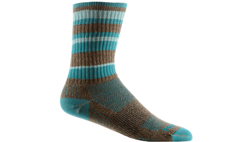 Wrightsock Adventure Crew Hiking Socks, Brown/Teal Stripe, Large, 6563.2601