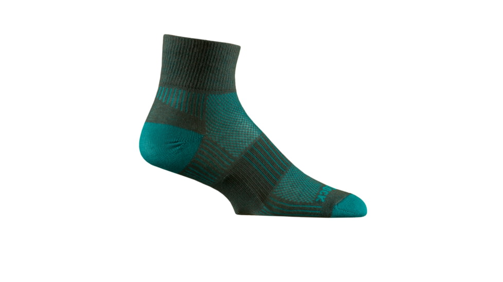 Wrightsock Double Layer CoolMesh II Quarter Sock, Ash/Turquoise, Large, 8053.3201