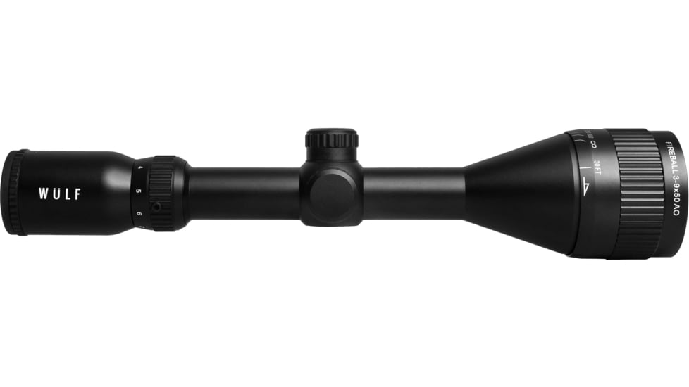 Wulf Optics Fireball 3-9x50mm Rifle Scope, 1 in Tube, Second Focal Plane, AO Illuminated Half Mildot Reticle w/ Rings, Black, WU9108