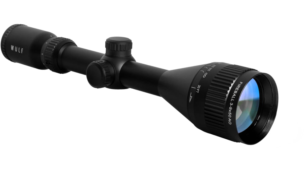 Wulf Optics Fireball 3-9x50mm Rifle Scope, 1 in Tube, Second Focal Plane, AO Illuminated Half Mildot Reticle w/ Rings, Black, WU9108