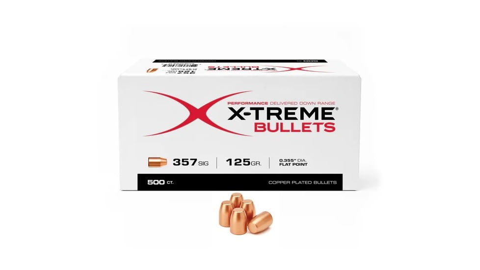 X-Treme Bullets 357 Sig Caliber Pistol Bullets, 125 Grain, Flat Point