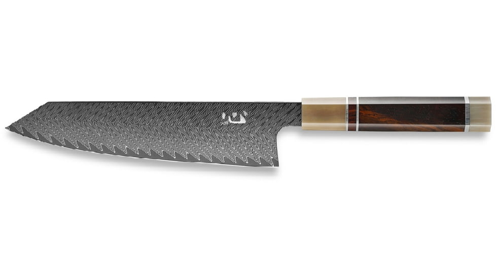 Xin Cutlery 14.3in Acid Etched Handmade Japanese Style Chef's Knife, 14.3in Overall, 8in Damascus Steel Blade, White Buffalo Horn/Rosewood/Nickel Silver Handle, XC106