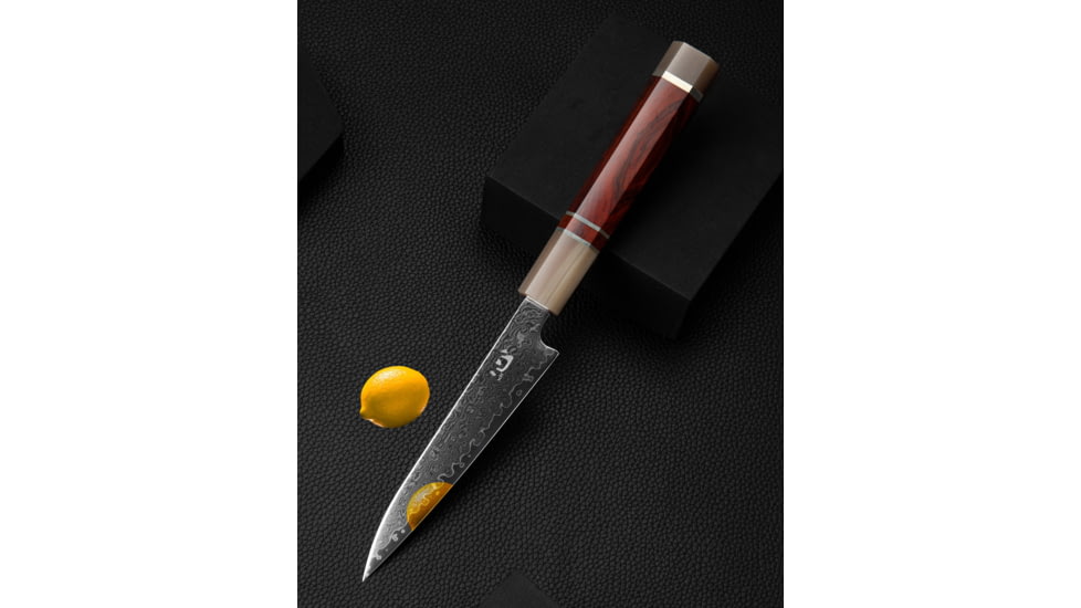 Xin Cutlery 10in Mirror Handmade Japanese Style Chef's Knife, 10in Overall, 4.7in Mirror Damascus Steel Blade, White Buffalo Horn/Rosewood/Nickel Silver Handle, XC107