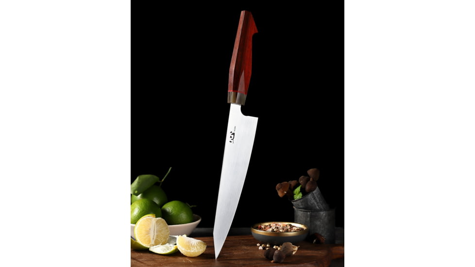 Xin Cutlery 14.5in Satin Japanese Style Chef's Knife, 14.5in Overall, 9in Satin Sandvik 12C27 Blade, Rosewood/Buffalo Horn/G10 Handle, XC118