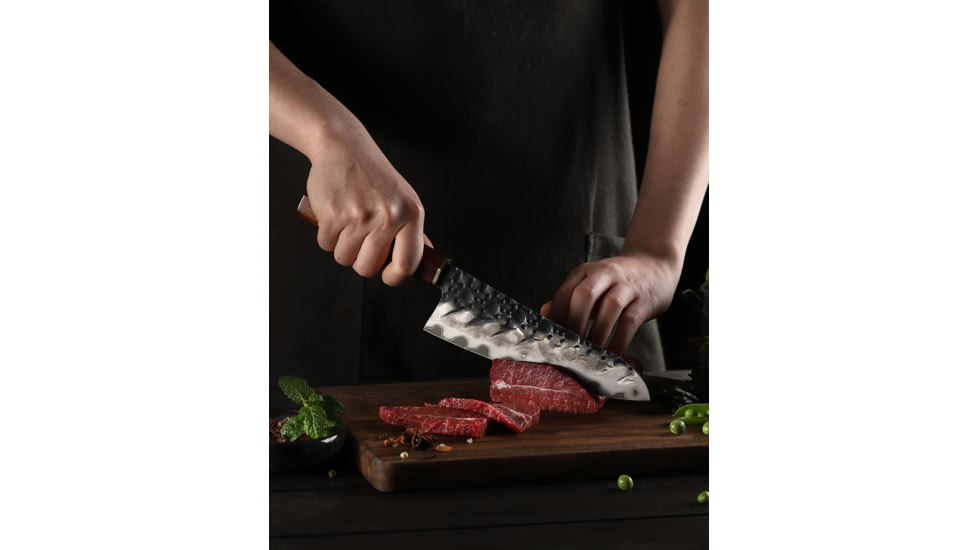 Xin Cutlery Japanese Style Santoku Knife, 12.25in Overall, 7in Acid Etched 440C Steel Blad, Stabilized Wood/Iironwood Handle, XC134