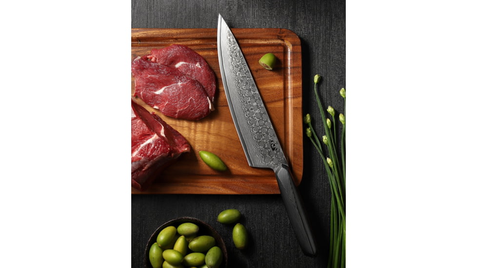 Xin Cutlery XinCore Damascus Black Chef's Knife, 14in Overall, 8.25in Damascus Steel Blade, Black Sculpted G10 Handle, XC126