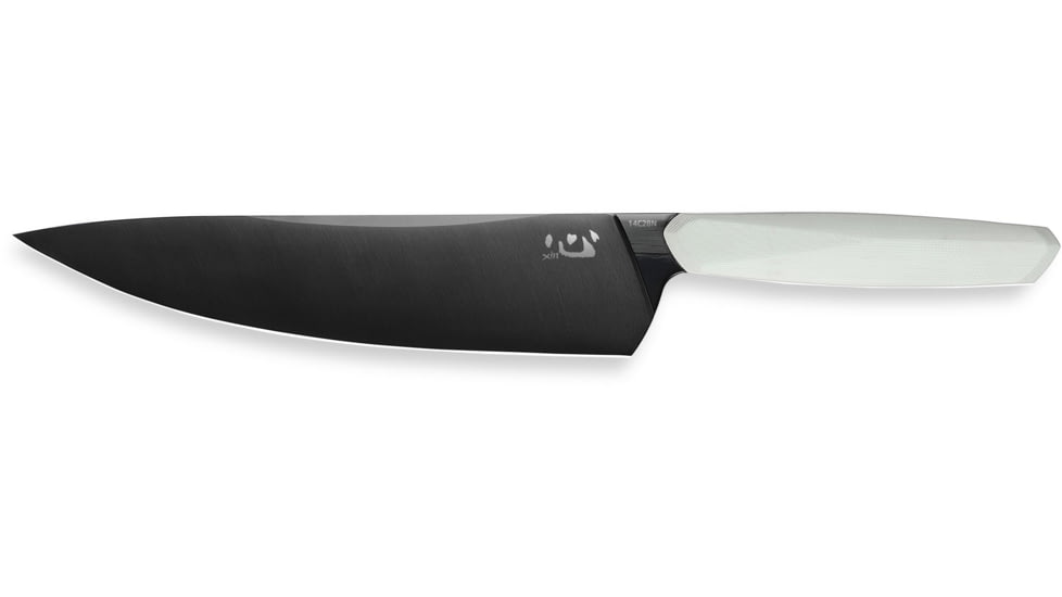 Xin Cutlery XinCore White Chef's Knife, 14in Overall, 8.25in Black TiNi Coated 14C28N Sandvik Stainless Blade, White Sculpted G10 Handle, XC125