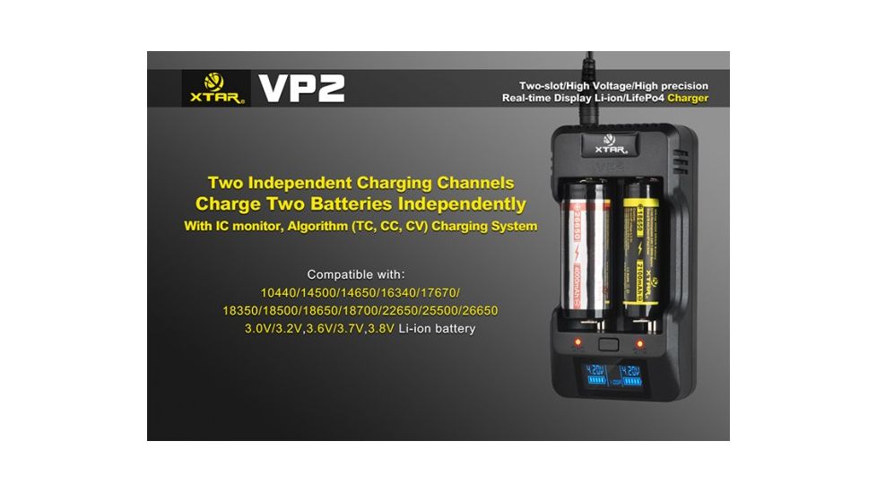 XTAR VP2 Full Set,Precision Display Charger for 3.6V/4.2V/4.35V Lion Batteries XTAR-VP2